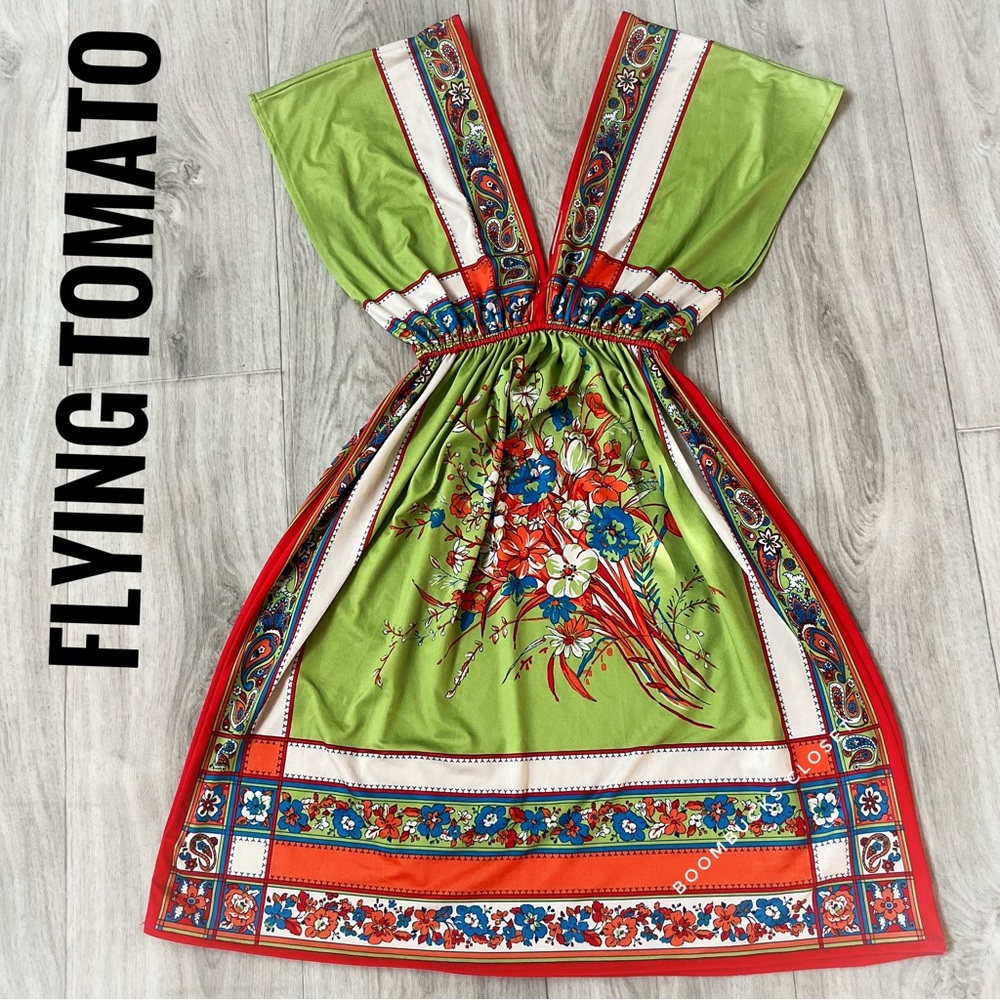 Flying Tomato Floral Multicolor Green Orange Dress Small - Picture 15 of 16
